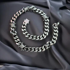 Barbed Wire Necklace, Cuban Chain, 316L Stainless Steel, Punk Jewelry