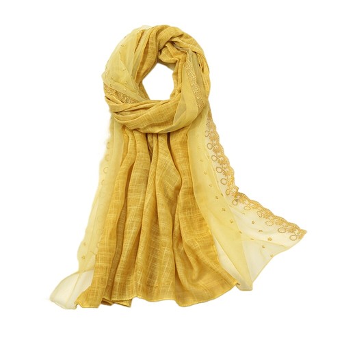 Women Mesh Linen Embroidery Flower Scarf Shawl Wrap Headscarf Long Wide Scarves - Picture 15 of 19