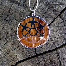 Hawaiian Jewelry Koa Wood Starfish Silver Rhodium Plated Brass Pendant BRP1026