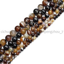 Natural Brown Striped Agate Round Gemstone Loose Beads 15'' 6/8/10/12/14mm
