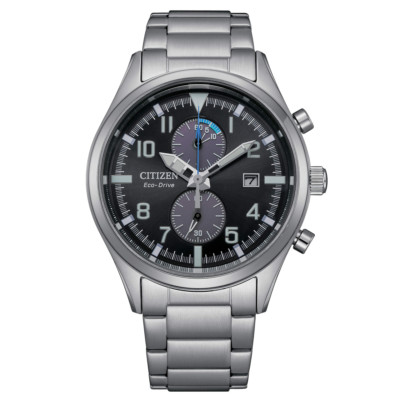 Eco Drive Citizen Classic Stahl Chrono Uhr mit Datum CA7028-81E schwarz