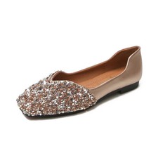 Women Shoes Shiny Rhinestones Wedding Plus Size White Sequins Bling-Bling Flats