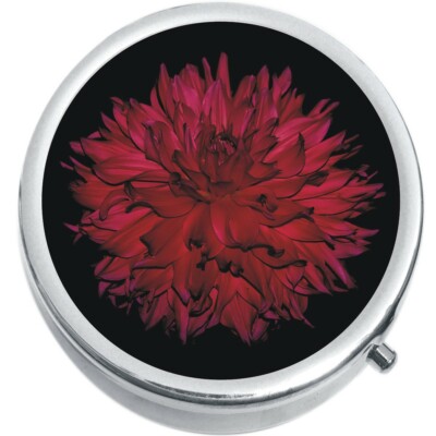 Flower on Black  Medicine Vitamin Compact Pill Box