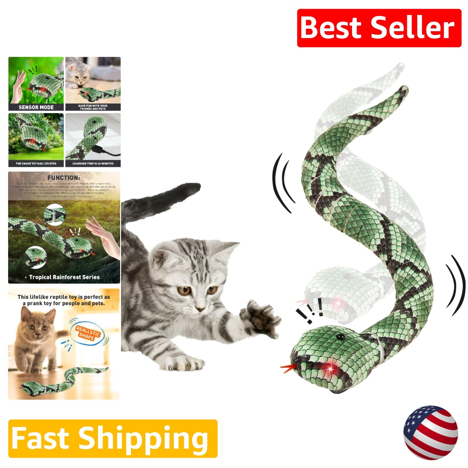 Interactive Snake Toy for Cats & Dogs - USB Rechargeable - Realistic Simulation