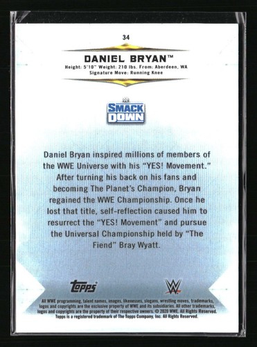 Daniel Bryan 2020 Topps Smack Down #34 Wrestling Card - Picture 2 of 2