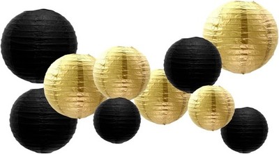 Papierlaterne Set 10 Stück schwarz gold Lampion Deko Party Hochzeit Geburtstag