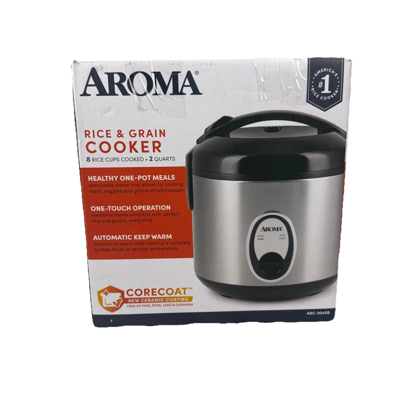 AROMA Digital Rice Cooker, 4-Cup Uncooked, 8-Cup Cooked, Steamer - ARC-904SBD