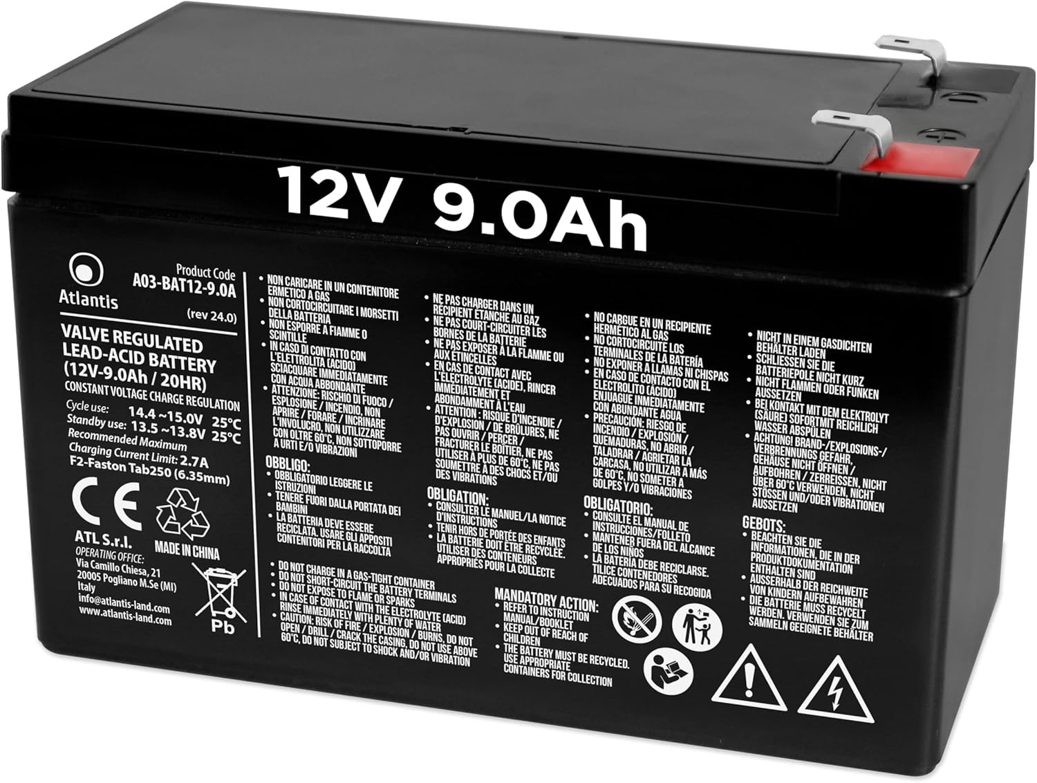Batteria Piombo 12V 9 Ah Ermetica (VRLA), Adatta per UPS Gruppi Di Continuità, V