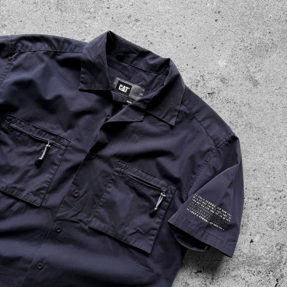 CAT Caterpillar Hombres Azul Manga Corta Abotonada Camisa de Trabajo Bolsillo... - Imagen 3 de 4