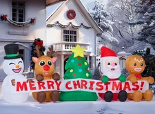 8 FT Long Christmas Inflatable Decoration Four Xmas Characters and Christmas Tre