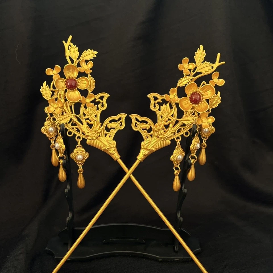 Horquilla hecha a mano con flor de ciruelo estilo palacio Hanfu chino accesorios para el cabello Foto 2 de 3