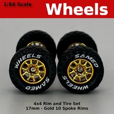 17mm White Lettered 4x4 Truck Tire Sets - Gold 10 Spoke For Hot Wheels 17mm White Lettered 4x4 Truck Tire Sets - Gold 10 Spoke For Hot Wheels