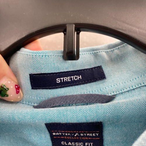 Dockers Chambray Button Down Shirt Mens 2XL Blue Stretch Battery Street Nautical - Picture 5 of 14