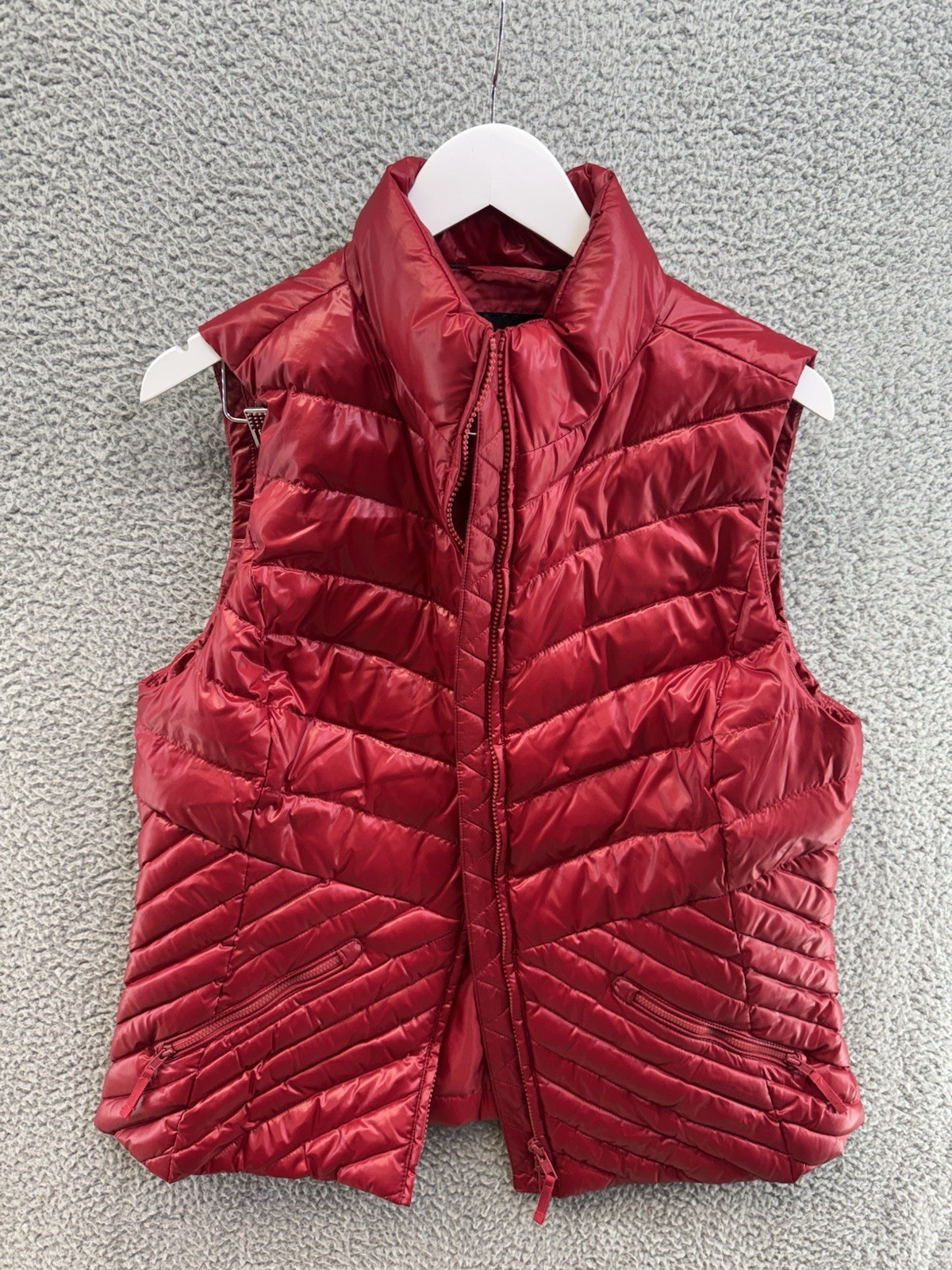 Talbots sz L Quilted Puffer Down Full Zip Vest Red POG