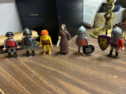 Lot Of Six 3" Vintage Playmobil Knights, Soldierss Shields