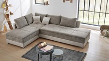 Wohnlandschaft R Modena Sofa Ecksofa Schlafsofa in Grau Beige mit Bett-Funktion