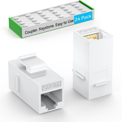 24 PCS CAT6A RJ45 Keystone Coupler Jack Female to Female Inline White Adaptor