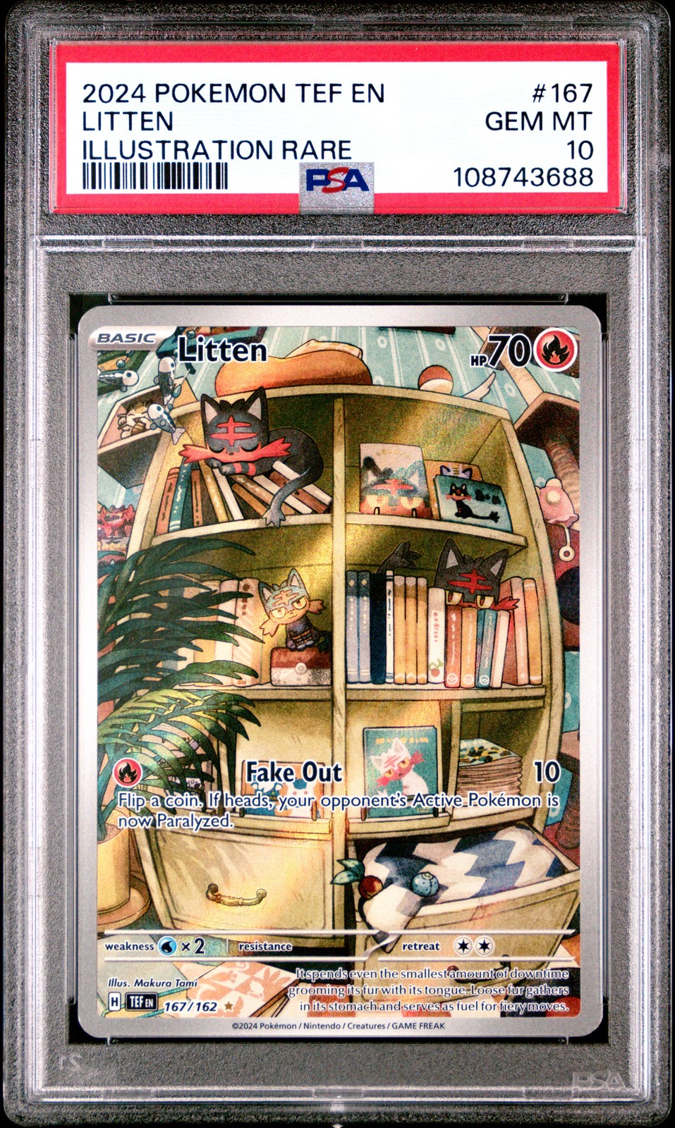 2024 POKEMON TEF EN-TEMPORAL FORCES ILLUSTRATION RARE #167 LITTEN PSA 10