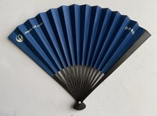 JAL Japan Airlines - Vintage Silver / Yellow / Blue Hand Fan - approx 6.5  