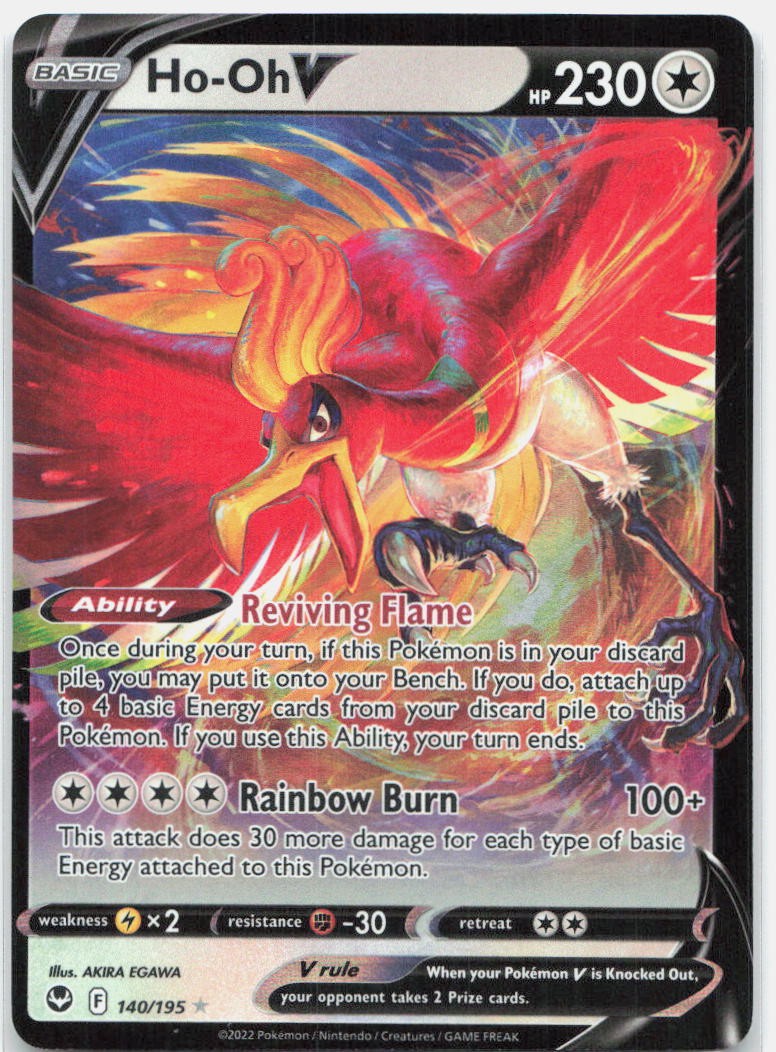 Ho-Oh V 140/195 Holo V Rare Silver Tempest Pokemon Near Mint