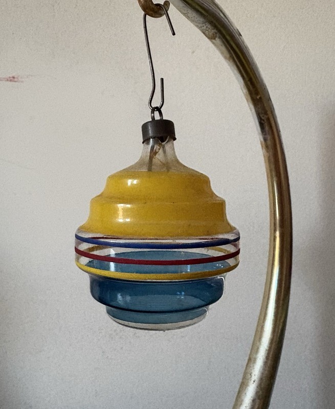 1940s Unsilvered Premier UFO Tornado Top Christmas Ornament Atomic Yellow Blue