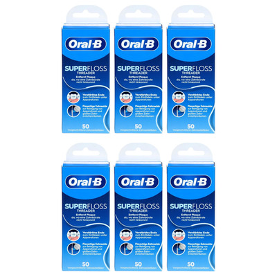 6 x Oral B Zahnseide Superfloss 50 Pfäden Zahnpflege Zahnspangen