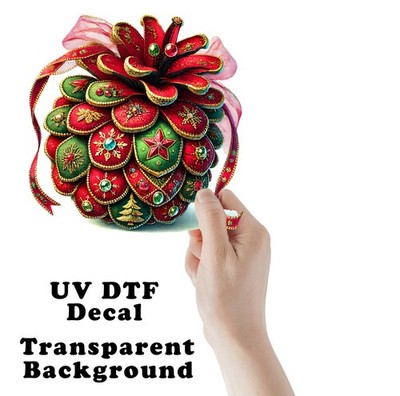 Patchwork Pine Cone Christmas  UV DTF Transparent Sticker / Decal