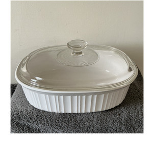 Corning White Oval Ceramic Casserole Dish with Clear Glass Lid, 2-Piece Set