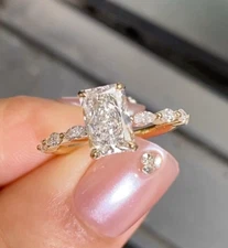 1.67Ct White Radiant Cut Moissanite Solitaire 925 Sterling Silver Wedding Ring