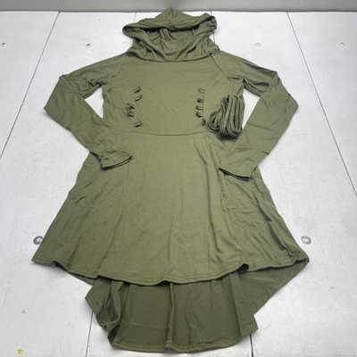 #ad Hooded Hi Low Dress Womens Small Green Long Sleeve Jersey Fit amp; Flare Boho $14.39
