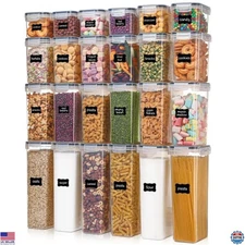 Airtight Food Storage Containers 24 pcs BPA Free Canisters with Labels, Black