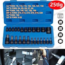 25x Schlagschrauber Nuss-Kasten Steckschlüssel Satz E-Torx Torx Bit 1/4 3/8 1/2"