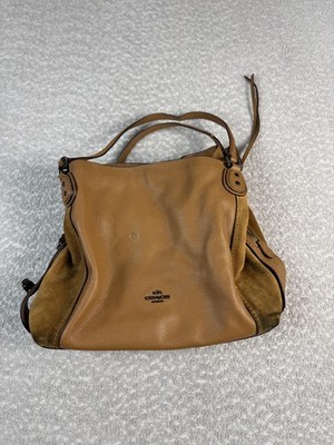 Coach Edie Womens Medium Pebble Brown Leather Suede Shoulder Handbag Zip 59500