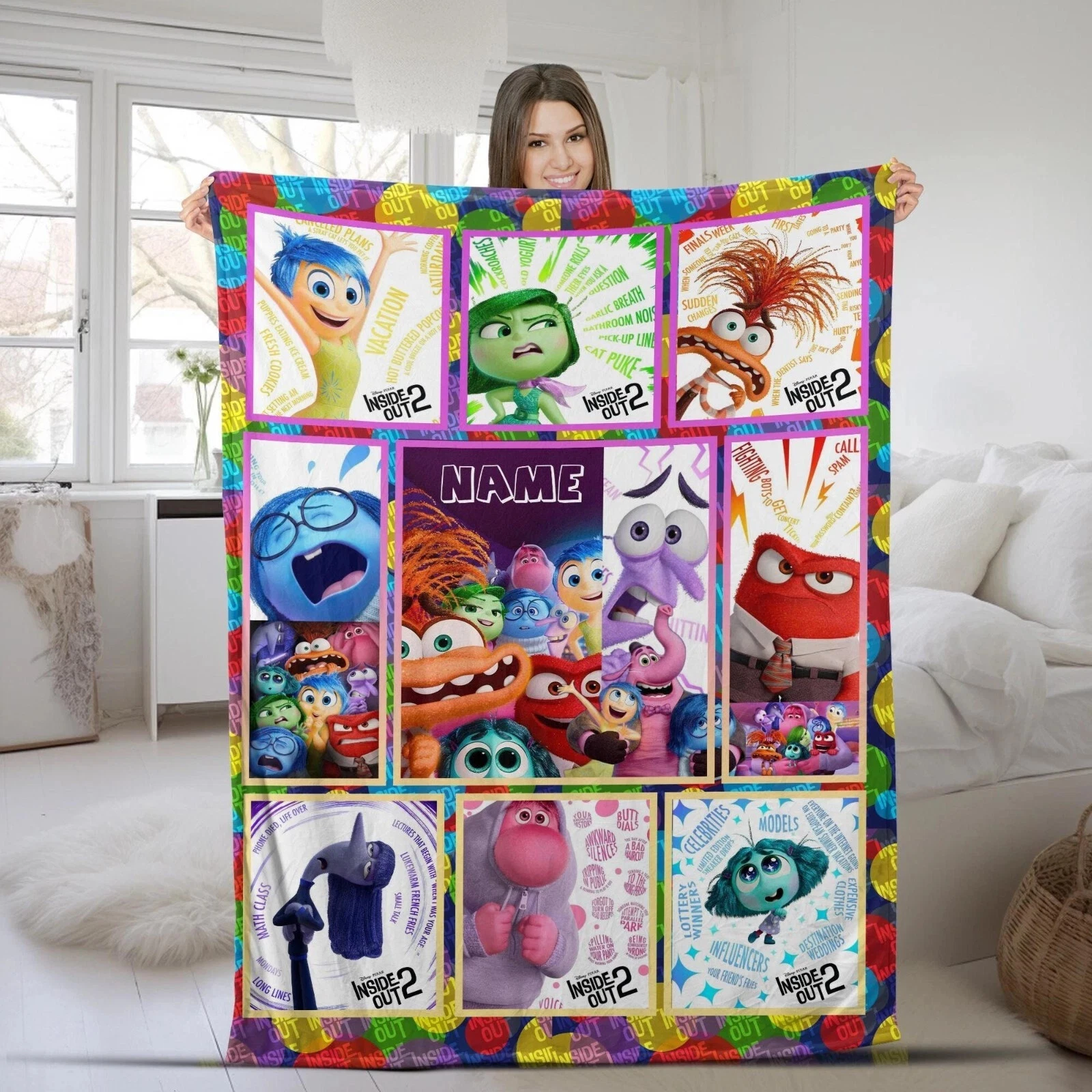 Inside Out Blanket, Disney Cartoon Fleece Blanket, Custom Name