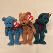 Lot Of 3 Beanie Babies Bears 2001 Addison, 1998 Fuzz, & 1999 Wallace With Tags