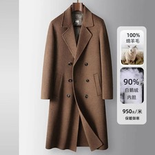 100 Wool Men's Overcoat Autumn Winter Double-Breasted Goose Down Warm Wool Coat
