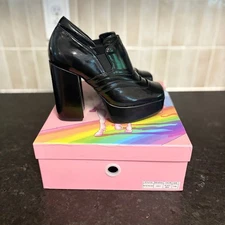 Jeffrey Campbell Shiny Leather Ankle Boots Platforms Nite-Fever Goth Size 7.5