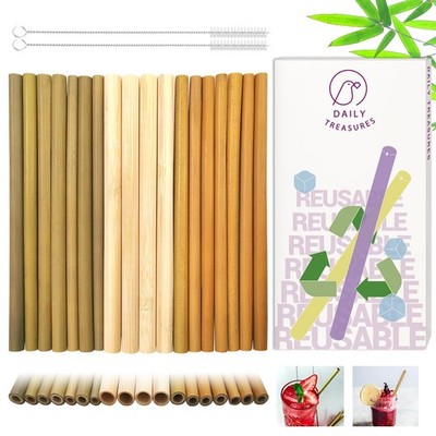 Daily Treasures 18pcs Bamboo Reusable Straws, 7.9 Inches, Yellow,Green 
