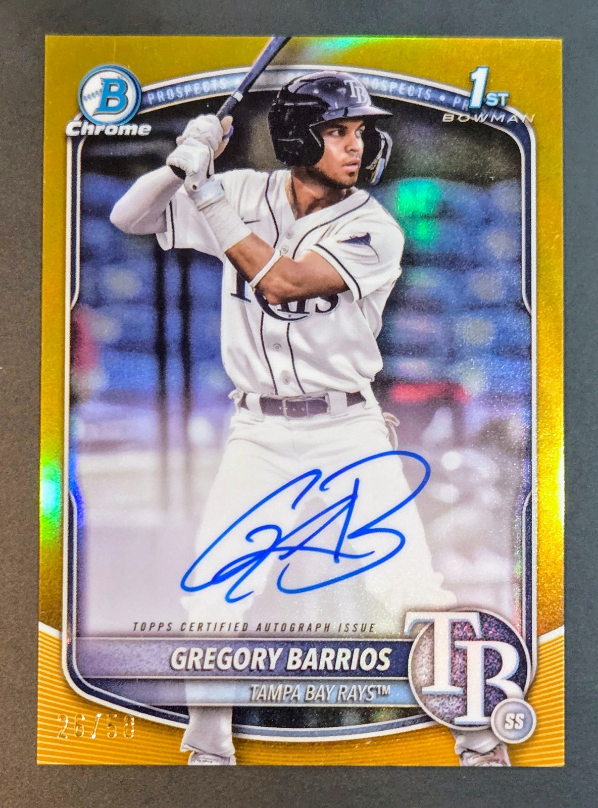 Gregory Barrios 2025 Bowman Chrome 1st Gold Refractor Auto #CPA-GB /50