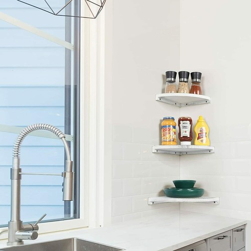 3 Pcs Wood Storage Display Shelves Floating Corner Shelf Wall Mounted Bath Rack - Picture 6 of 8
