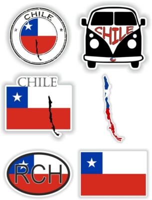 Chile Map Flag Set of Stickers (Pack of 6) Waterproof Sticker Car Decal