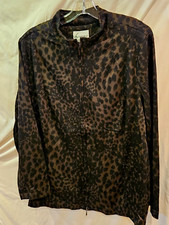 Linea By Louis Dell'olio Leopard Print Zip Front Shirt Jacket Green Black 3x