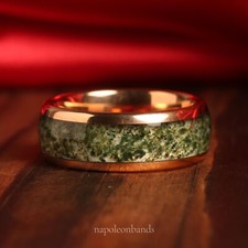 8mm Green Moss Agate Ring, Rose Gold Tungsten Ring, Mens Wedding Band