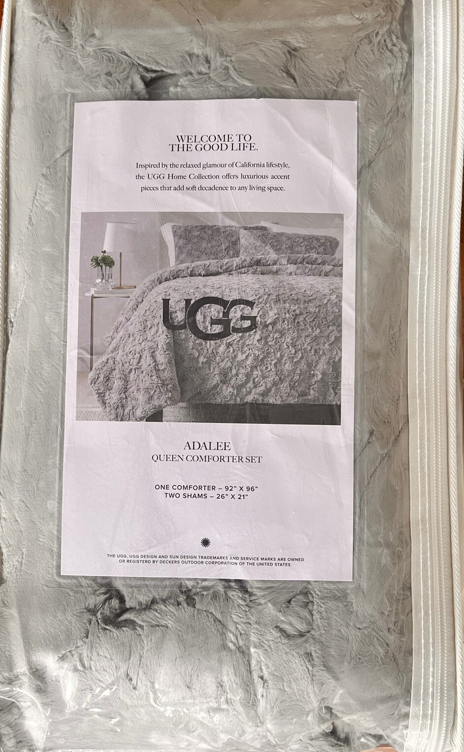 NWT UGG ADALEE Faux Fur Queen Comforter Set Color Seal/Gray &Two Shams