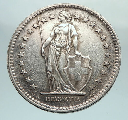 1945 SWITZERLAND - SILVER 2 Francs Coin HELVETIA Symbolizes SWISS Nation i80323 - Afbeelding 1 van 3