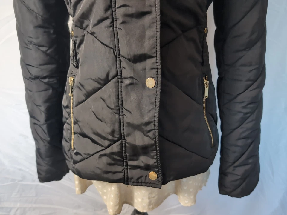 Oasis Quilted Jacket Smart Casual Zip Pockets Black XS - Image 3 of 4