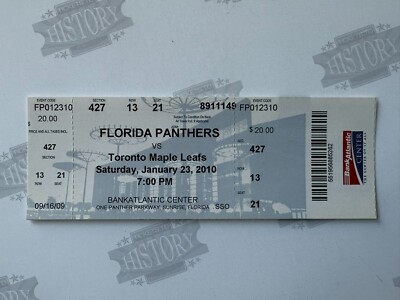 2010 Toronto Maple Leafs at Florida Panthers Ticket 1/23/10 Vokoun ...