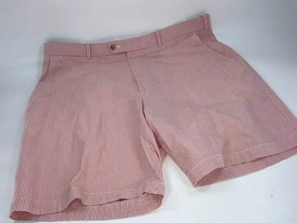 Шорты Peter Millar Seersucker размер 40 красно-белая полоса хлопок плоские Fr YGI F2-347 - Изображение 2 из 4