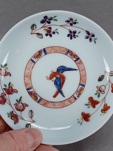 18th Century Bohemian Hand Enameled Bird Floral Milk Glass Tea Bowl & Saucer - Picture 9 of 14