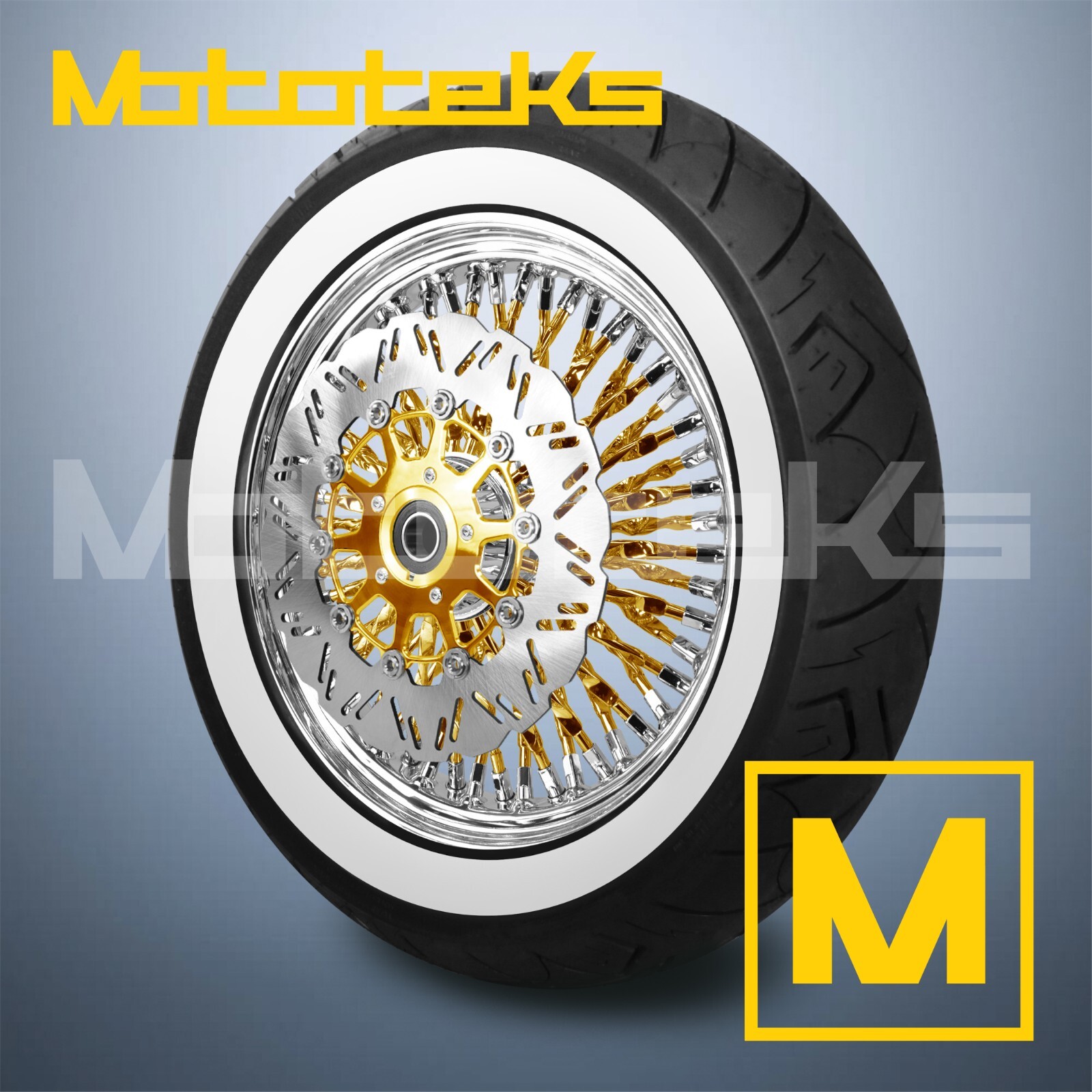 16x5.5 CALI FAT SPOKE WHEEL 52 STAINLESS 24K GOLD FOR HARLEY SOFTAIL ...
